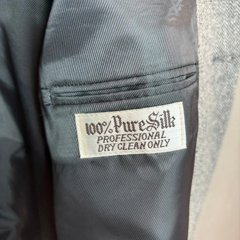 Bert Pulitzer Blazer Mens 50L Grey 80s Silk Herringbone Collectors Edition Sport